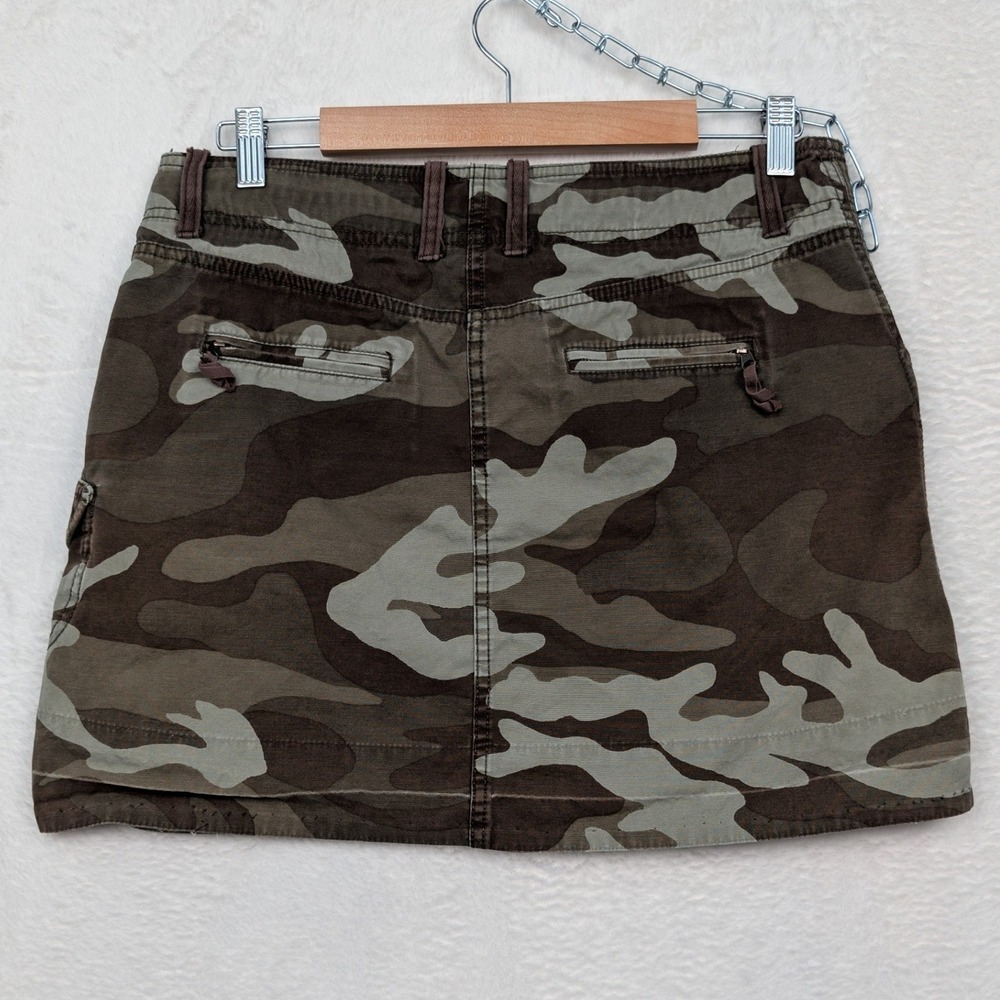 VTG Gap Skirt Women's 32" 8 Brown Camo Cargo Mini Low Rise Military Utility Y2K